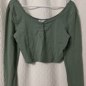 Aeropostale Green Long Sleeve Crop Blouse